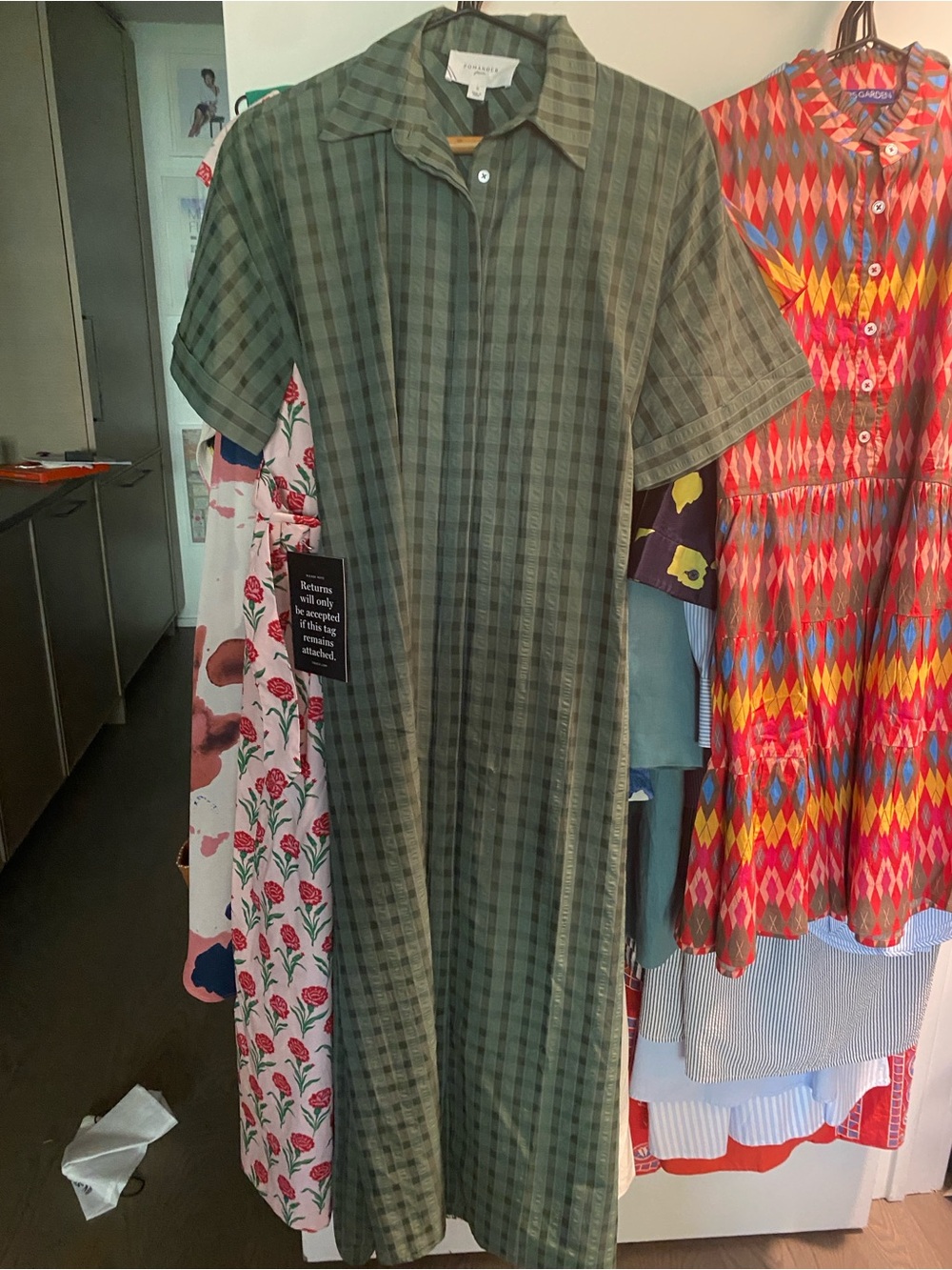 Pomander Place Green Plaid Short-Sleeve Shirt Dress - Picture 2 of 6